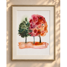 “Colorful Trees” – Original Watercolor Autumn Landscape | Marina Stognieva